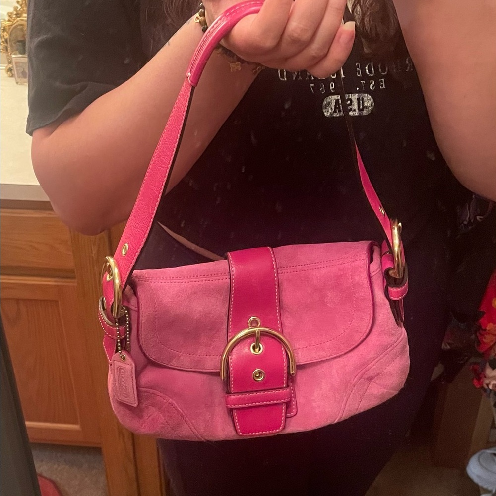 Vintage Y2K Coach Signature Sufflette Handbag SoHo Pink Suede K04S-5675 - Picture 10 of 10